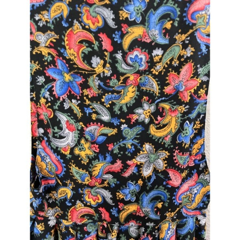 VTG Modest Jumper‎ Dress Paisley Sz S Black Floral Pockets Cottagecore MIDI USA - Picture 7 of 11